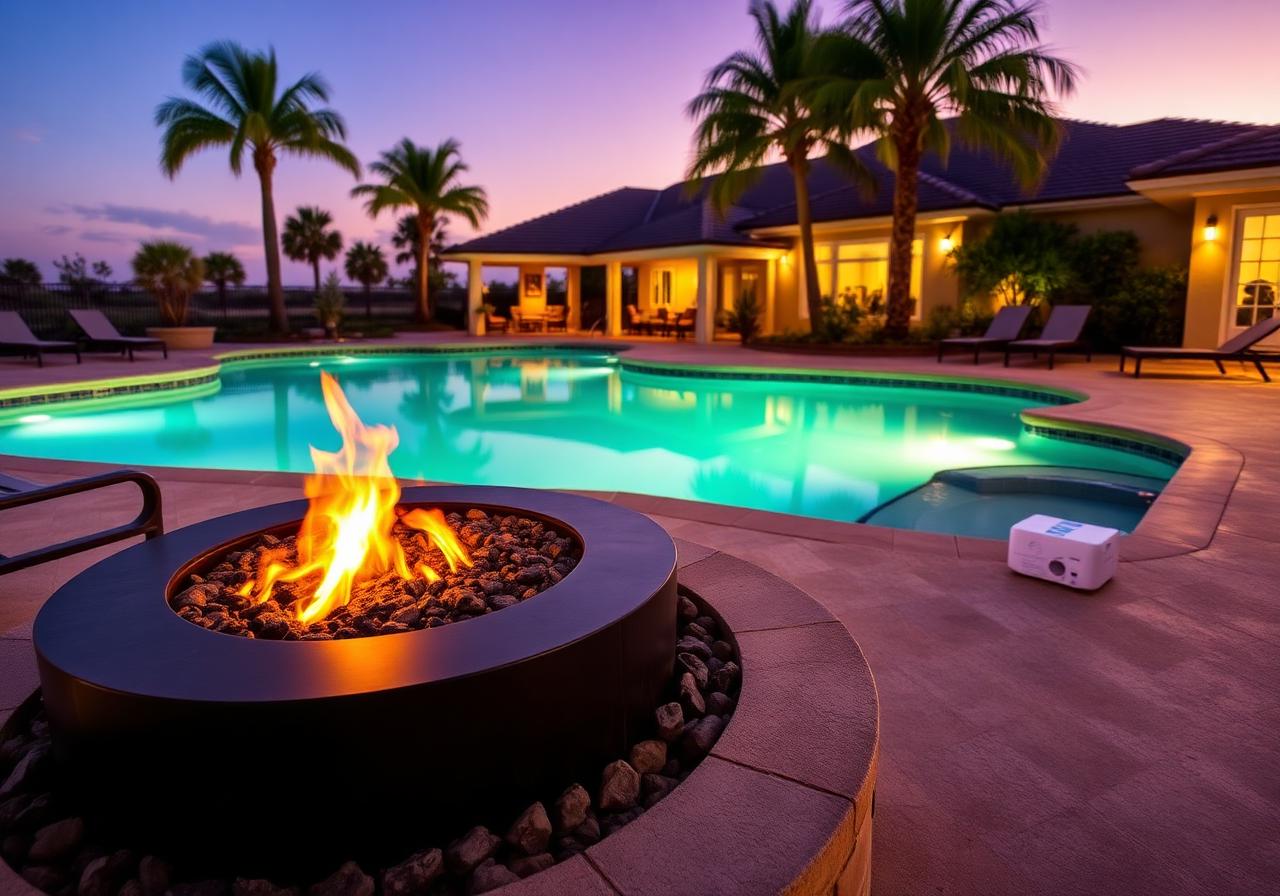 Poolside Gas Fire Pit in Wellington, FL